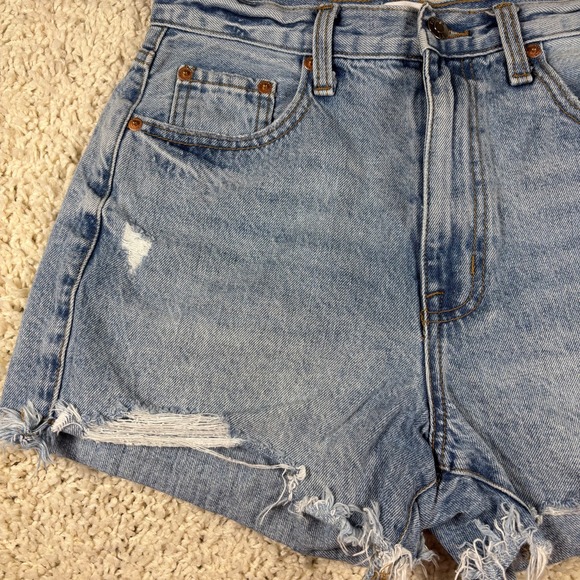 Pistola Womens Size 26 Blue Denim Distressed High Rise Cutoff Shorts - Picture 2 of 10